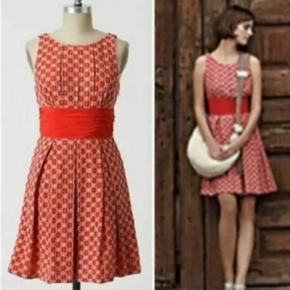 Anthropologie Frock! by Tracy Reese "Ablaze" Red Fit & Flare Dress